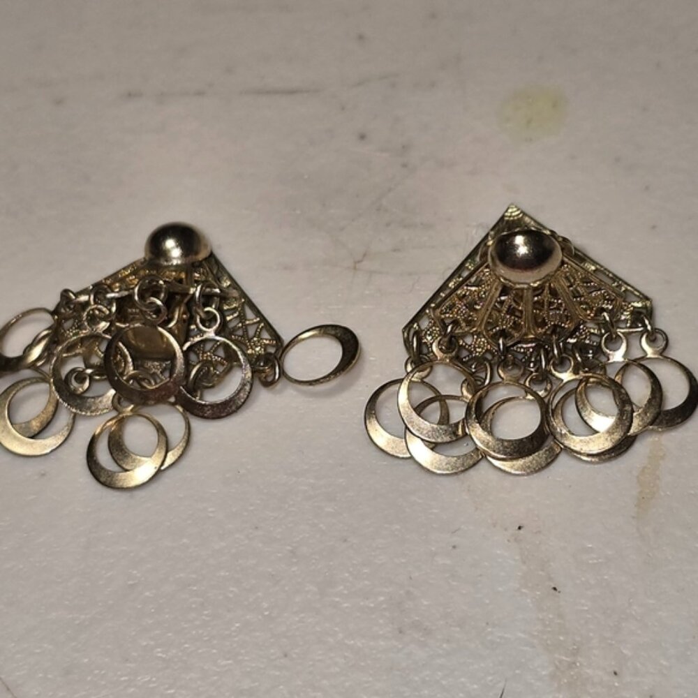 Vintage Silver Tone Gypsy Clip-on Earrings